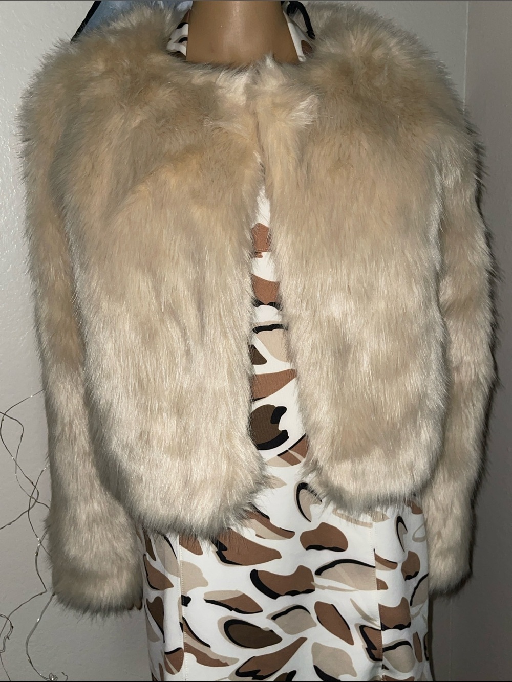 FASHION NOVA- Beige Faux Fur Cropped Jacket - Women